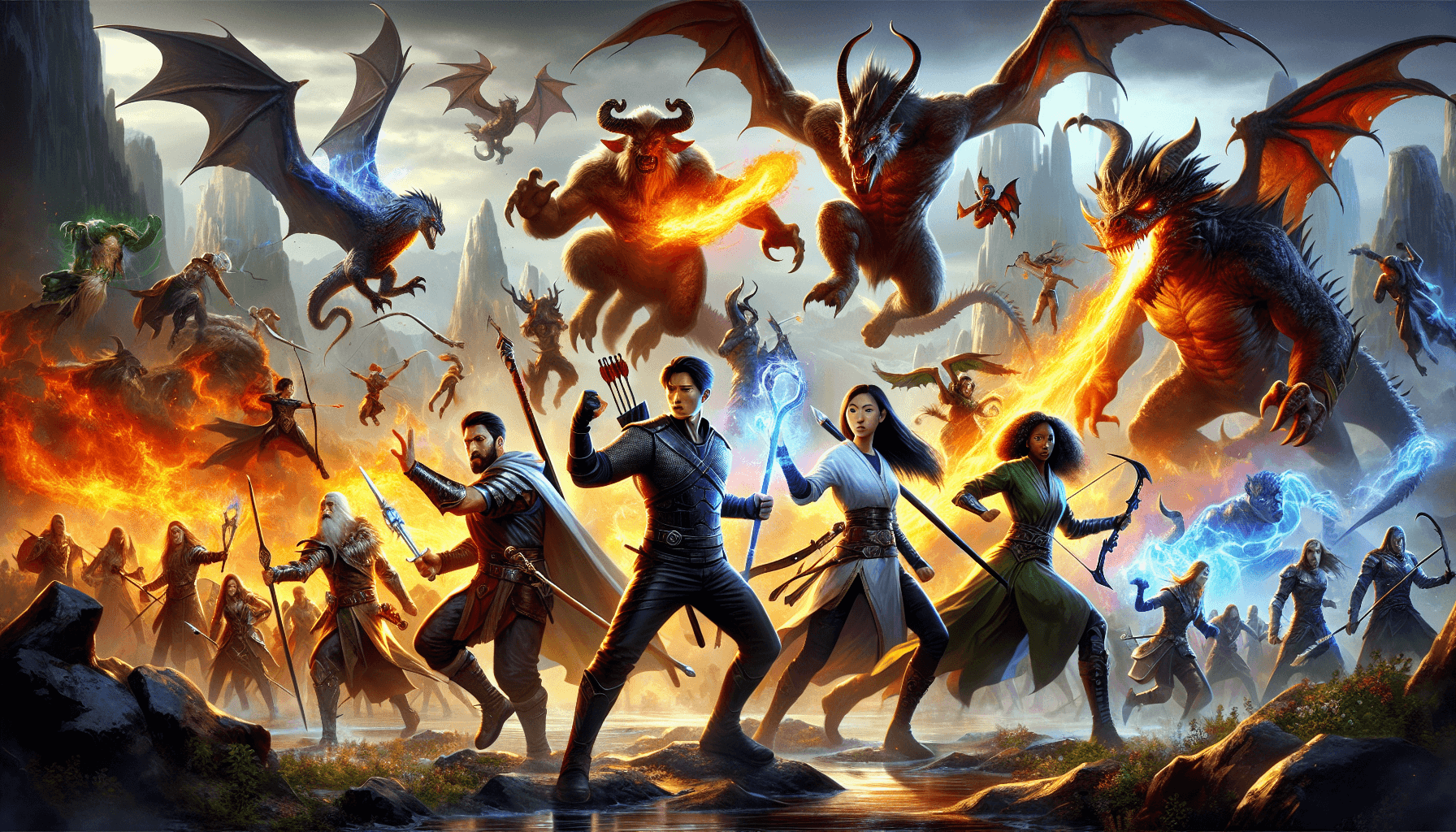 Heroes battling beasts