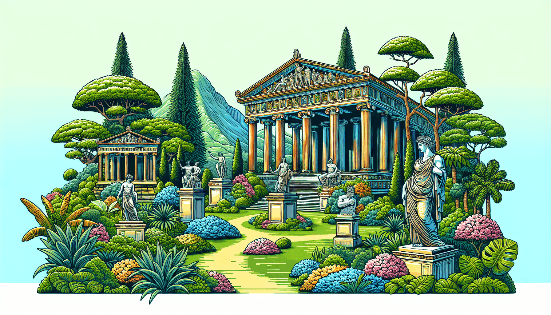 Greek temples with sculptures